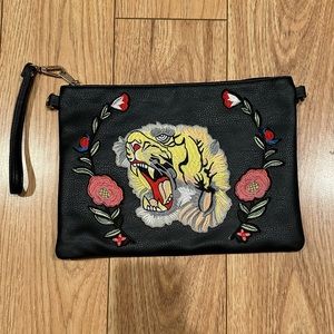 Embroidered faux leather purse/clutch